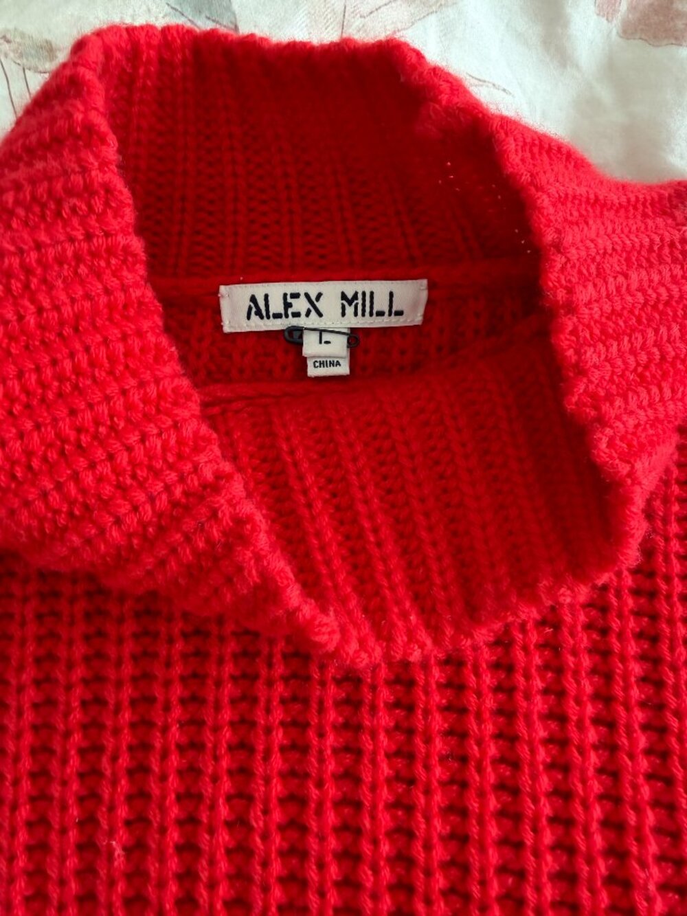 Alex Mill Tomato Red Ribbed Wool and Cashmere Sweater - Picture 3 of 4